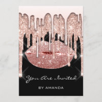 Birthday Party 16th Kiss Lips Rose 3D Glitter Blac
