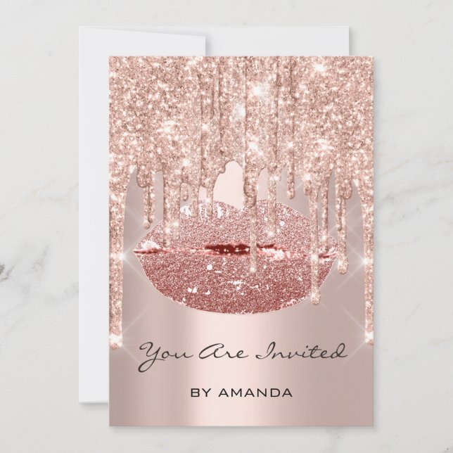 Birthday Party 16th Kiss Lips Rose Glitter Invitation (Front)