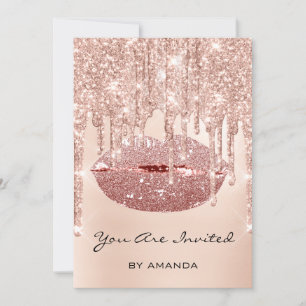 Birthday Party 16th Kiss Lips Rose Glitter Skinny Invitation