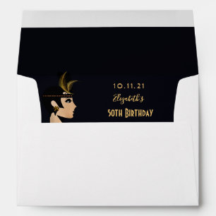 Birthday party 1920's art deco black gold retro envelope