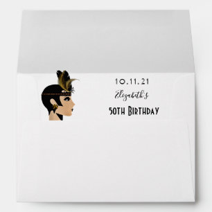 Birthday party 1920's art deco flapper girl black envelope