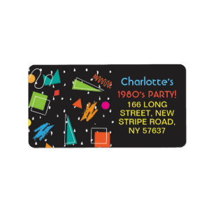 Birthday Party 1980's Eighties 80's Labels Address