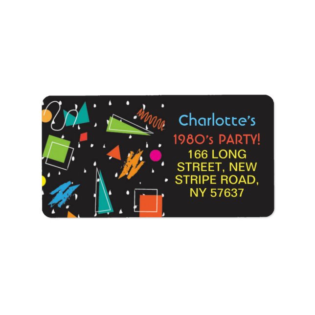 Birthday Party 1980's Eighties 80's Labels Address (Front)