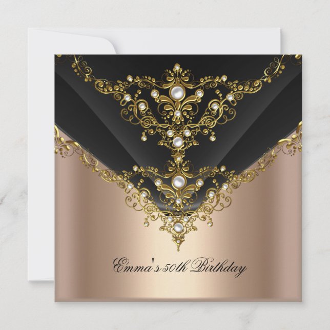 Birthday Party 30th Gold Coffee Cream Pearl Black Invitation (Front)