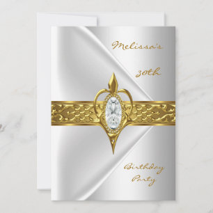 Birthday Party 30th Silk White Diamond gold jewel Invitation