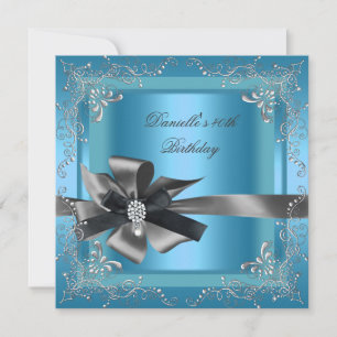 Birthday Party 40th Blue Silver Black Grey Invitation