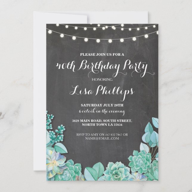 Birthday Party 40th Chalk Succulents Invite 30 60 (Front)