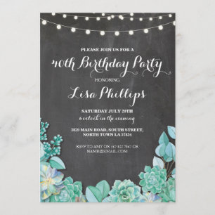 Birthday Party 40th Chalk Succulents Invite 30 60