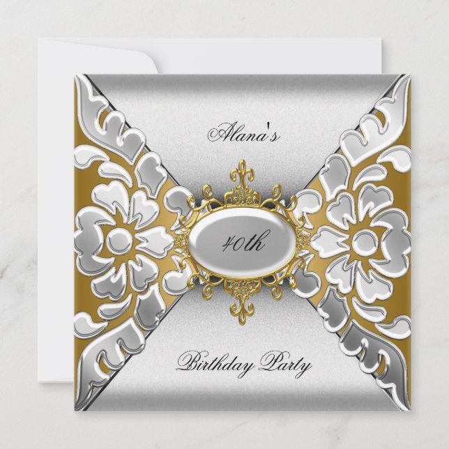 Birthday Party 40th Elegant Silver Gold Invitation (Front)