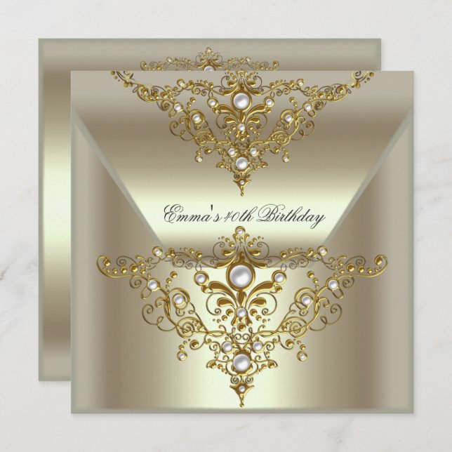 Birthday Party 40th Gold Mint Cream Pearl Invitation (Front/Back)