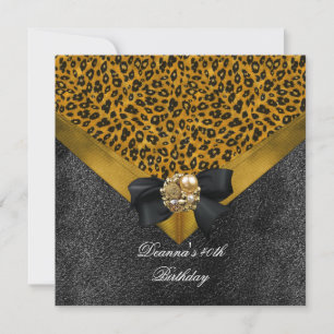 Birthday Party 40th Leopard Gold Black Jewel Invitation