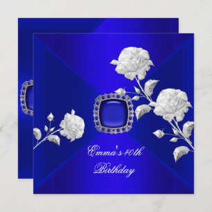 Birthday Party 40th Royal Blue Silver Rose Invitation