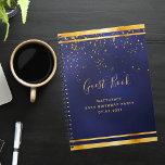 Birthday Party 50 dark blue gold guest book<br><div class="desc">A 50th (or any age) Birthday Party informal Guest Book for him, boy, guy in dark blue, navy blue background. The blue colour is uneven. With a faux gold frame and golden confetti sprinkle, golden coloured letters. The title Guest Book is written with modern hand lettered style script. Template for...</div>