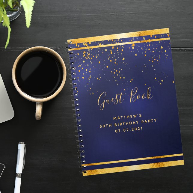 Birthday Party 50 dark blue gold guest book (Creator Uploaded)