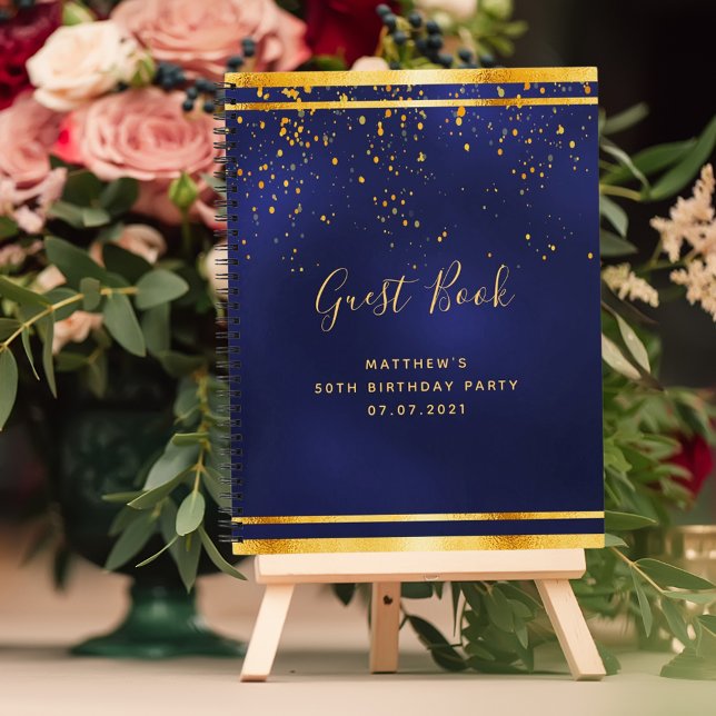 Birthday Party 50 dark blue gold guest book (Creator Uploaded)