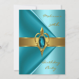 Birthday Party 50th Velvet Teal Pearl gold jewel Invitation