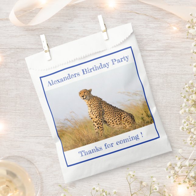 Birthday Party accessory Cheetah personalised Favour Bag (Clipped)