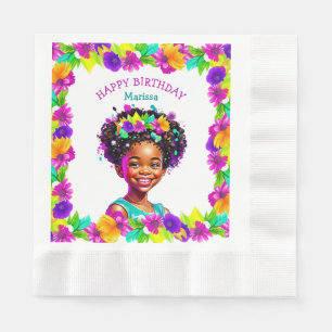 Birthday Party African-American Girl Personalised Napkin