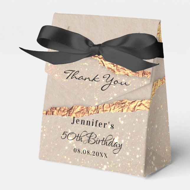 Birthday Party agate marble gold glitter thank you Favour Box (Front Side)