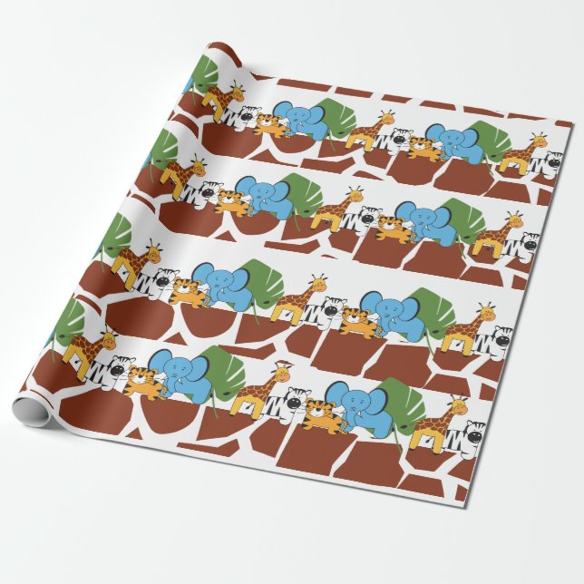 Birthday Party Animal Jungle Safari Wrapping Paper (Unrolled)