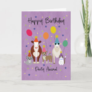 Birthday Party Animal with Balloons Card