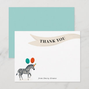 Birthday Party Animal Zebra Thank You Note Card