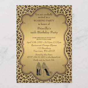 Birthday Party , any age,Cheetah High Heels Shoes Invitation
