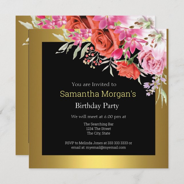Birthday Party Any Age Flowers Invitation (Front/Back)