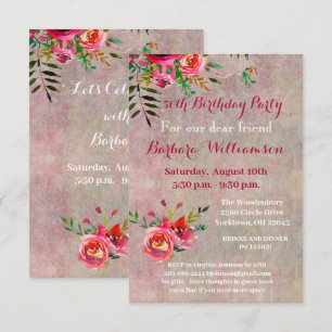 Birthday Party Any Age Watercolor Flowers Invitation