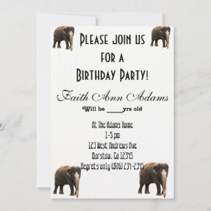 Birthday Party Aziza Safari Elephant Print Invitation