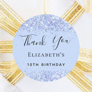 Birthday party baby blue glitter dust Thank You Classic Round Sticker