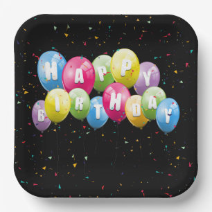 Birthday Party Balloons and Confetti Paper Plate