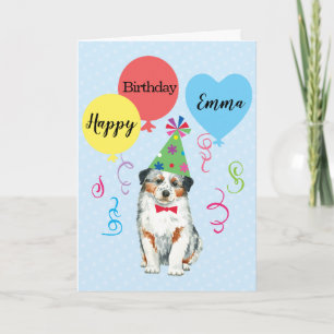 Birthday Party Balloons Australian Shepherd Card