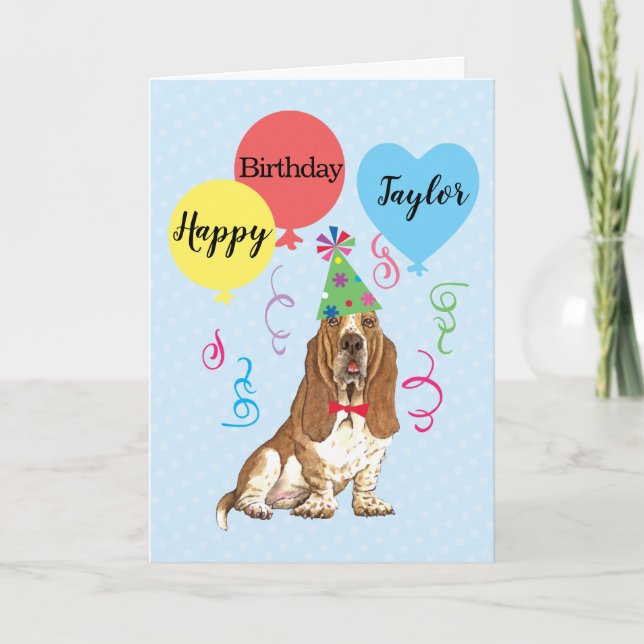 Birthday Party Balloons Basset Hound Card (Front)