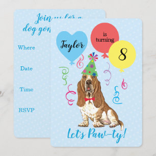 Birthday Party Balloons Basset Hound Invitation