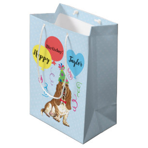 Birthday Party Balloons Basset Hound Medium Gift Bag