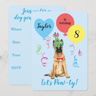 Birthday Party Balloons Belgian Malinois Invitation
