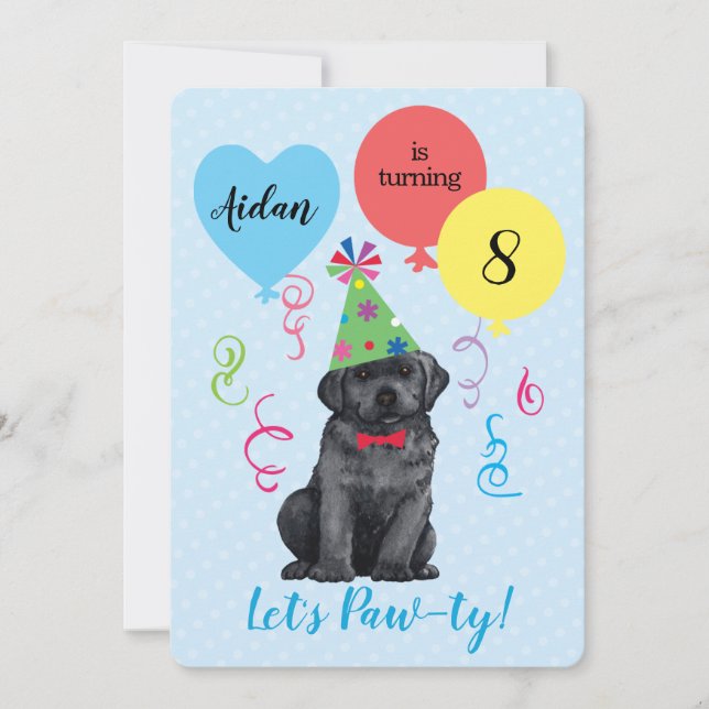 Birthday Party Balloons Black Lab Invitation (Front)
