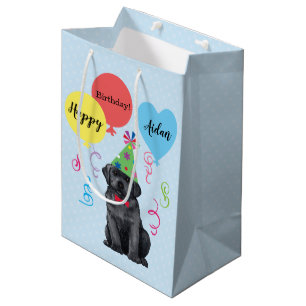 Birthday Party Balloons Black Lab Medium Gift Bag