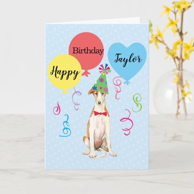 Birthday Party Balloons Borzoi Card (Yellow Flower)