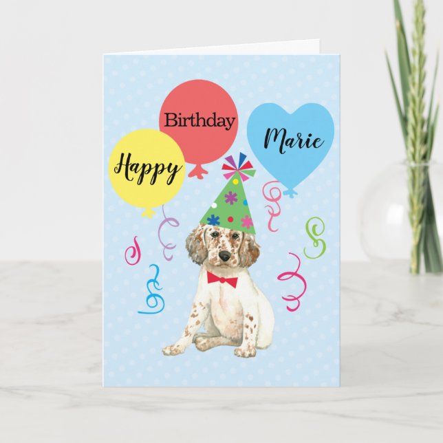Birthday Party Balloons English Setter Card (Front)