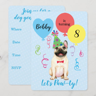 Birthday Party Balloons French Bulldog Invitation