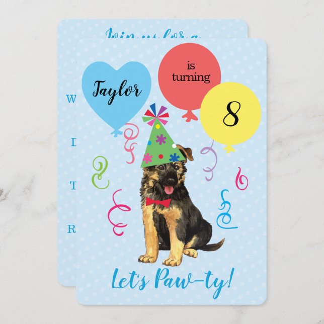 Birthday Party Balloons German Shepherd Invitation (Front/Back)