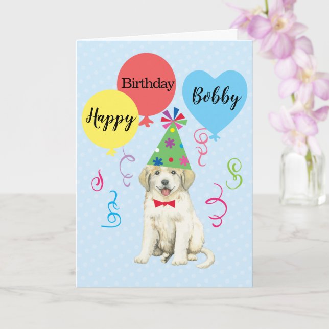 Birthday Party Balloons Great Pyrenees Card (Orchid)