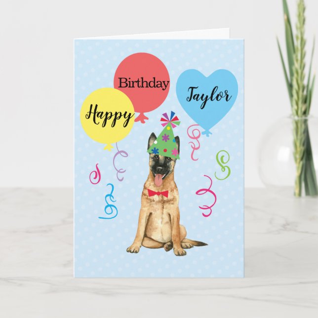 Birthday Party Balloons Malinois Card (Front)