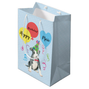 Birthday Party Balloons Pit Bull Terrier Medium Gift Bag