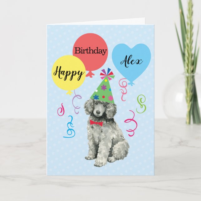 Birthday Party Balloons Poodle Card (Front)