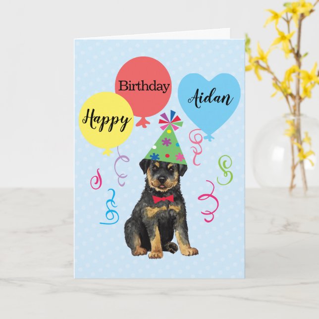 Birthday Party Balloons Rottweiler Card (Yellow Flower)