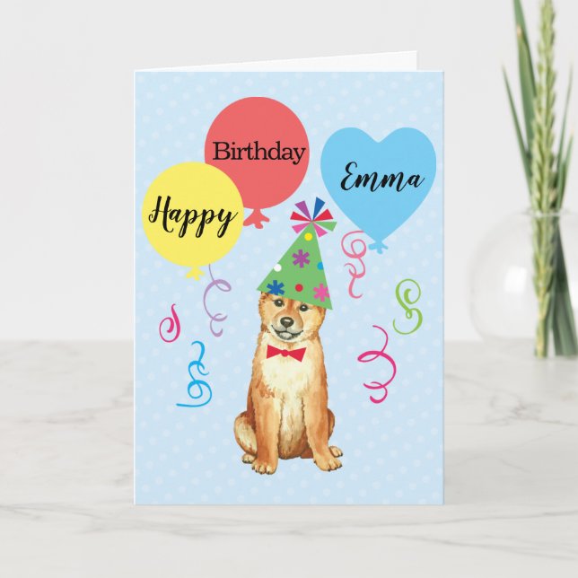 Birthday Party Balloons Shiba Inu Card (Front)