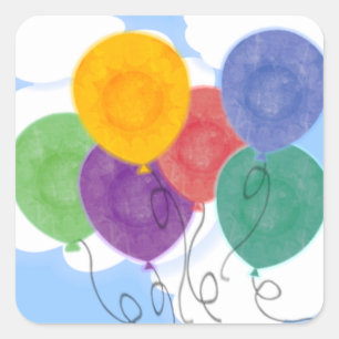 Birthday Party Balloons Square Sticker